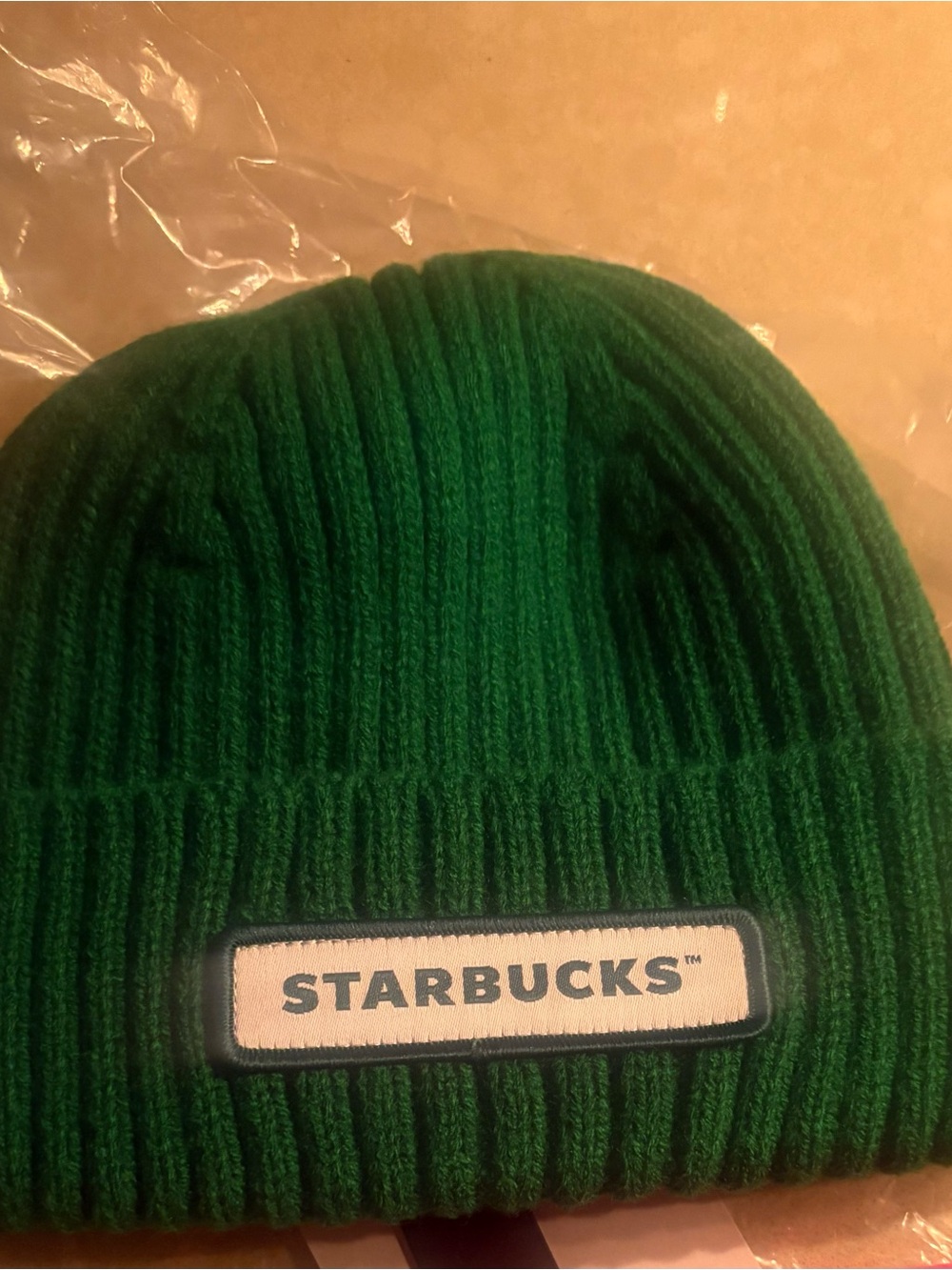 Starbucks Green Ribbed Beanie Hat with White Logo Patch